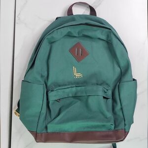 LOULU Green Canvas and Brown Leather Backpack NWOT